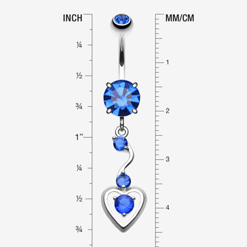Detail View 1 of Dainty Dangled Heart Belly Button Ring-Blue